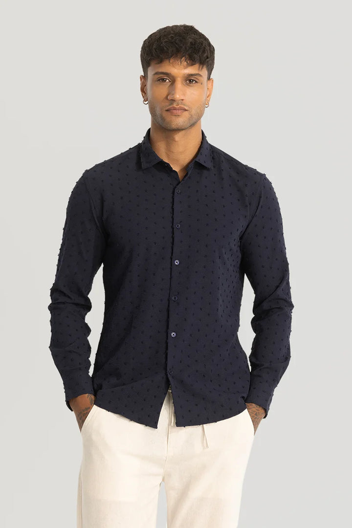 Navy Textured Slim Fit Shirt