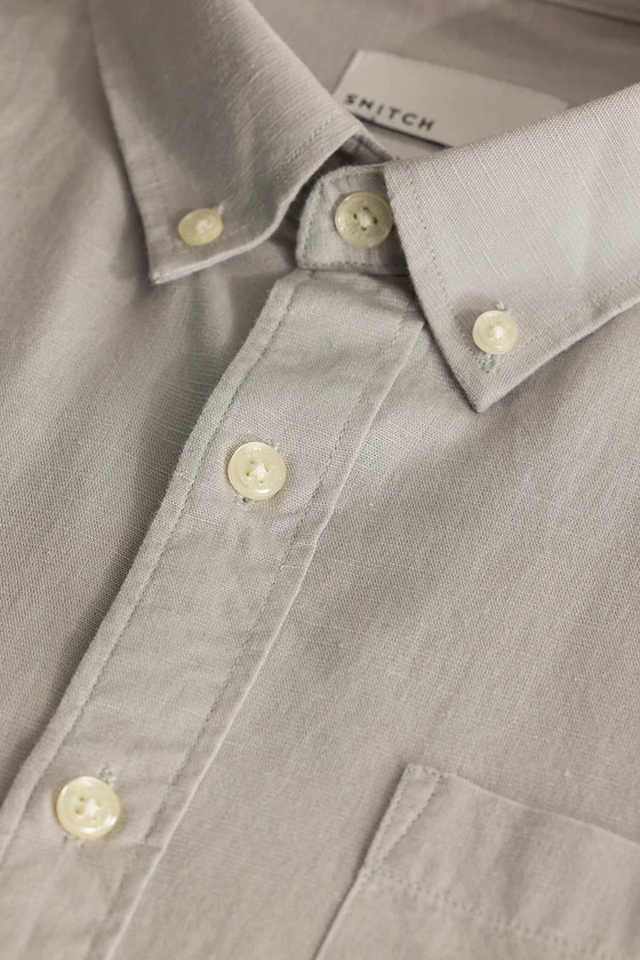 Henri Light Grey Plain Linen Blend Shirt