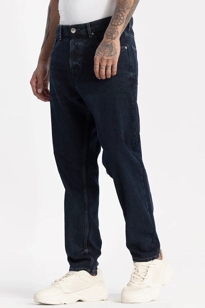 Navy Plain Baggy Fit Jeans