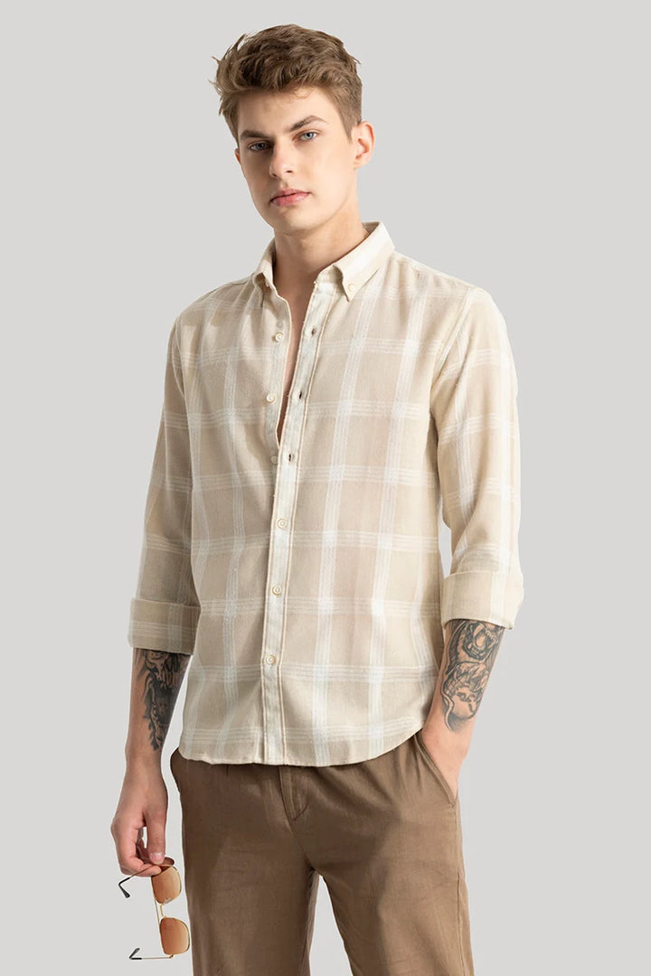 Zoe Beige Linen Checks Shirts