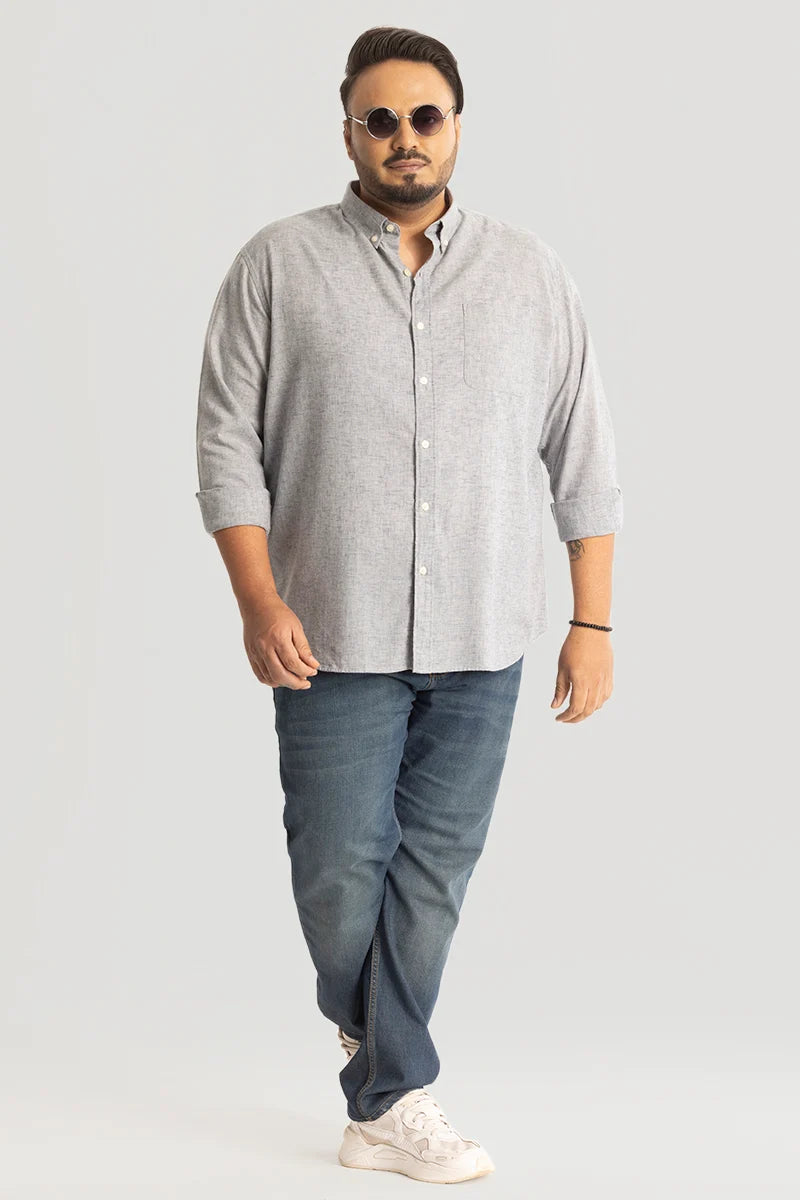 Light Grey Linen Blend Plus Size Shirt