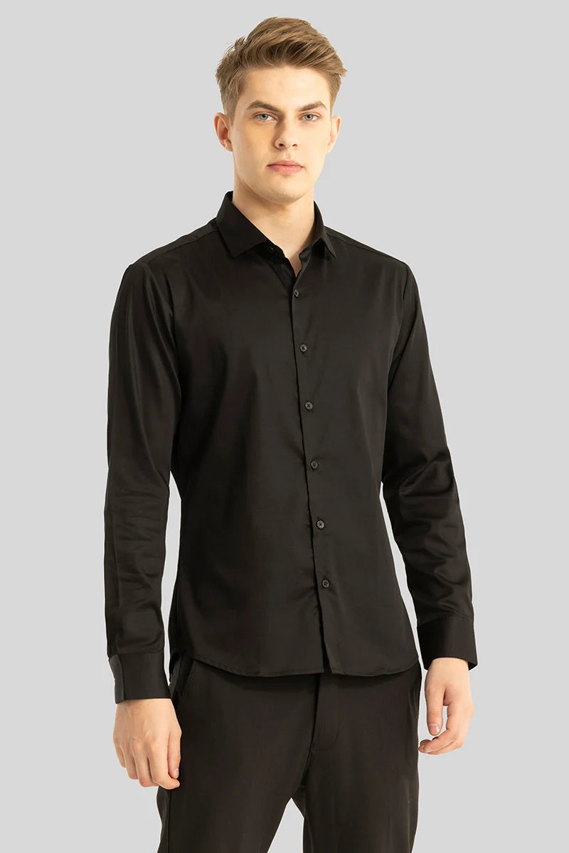 Etnni Black Plain Stitchless Shirt