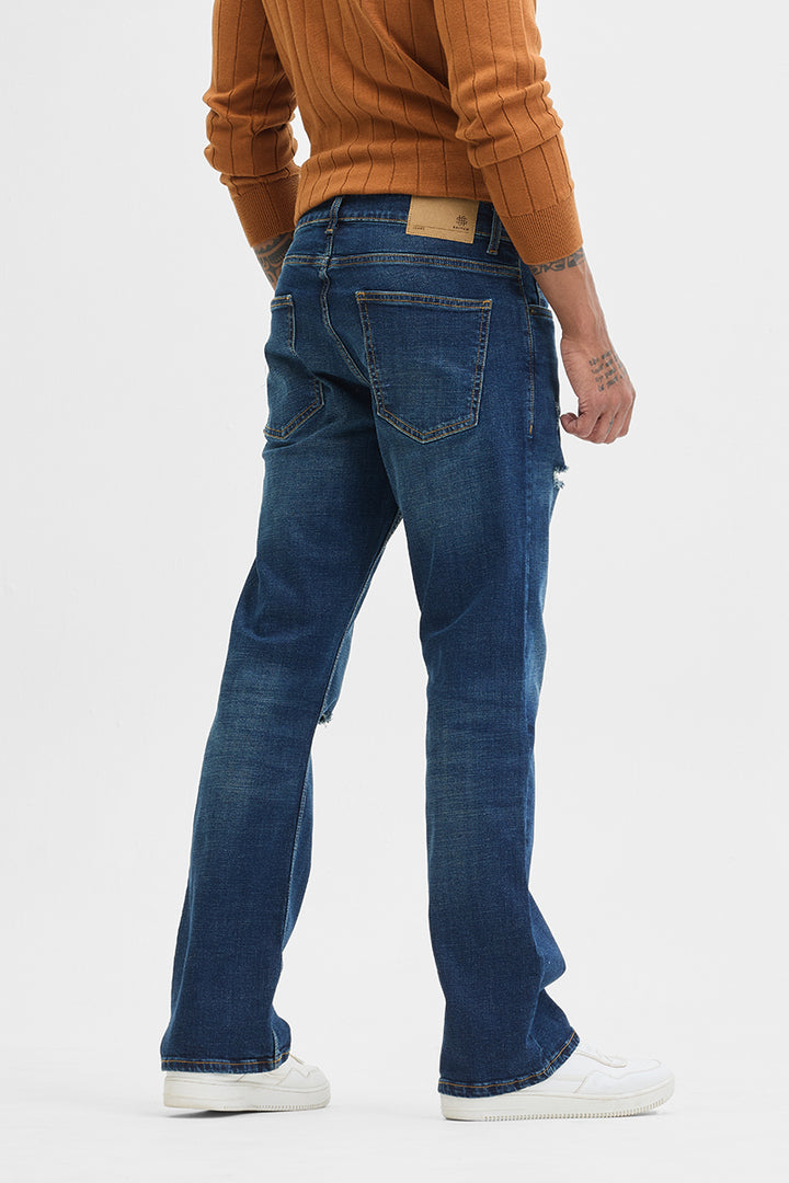 Dark Blue Distressed Bootcut Jeans