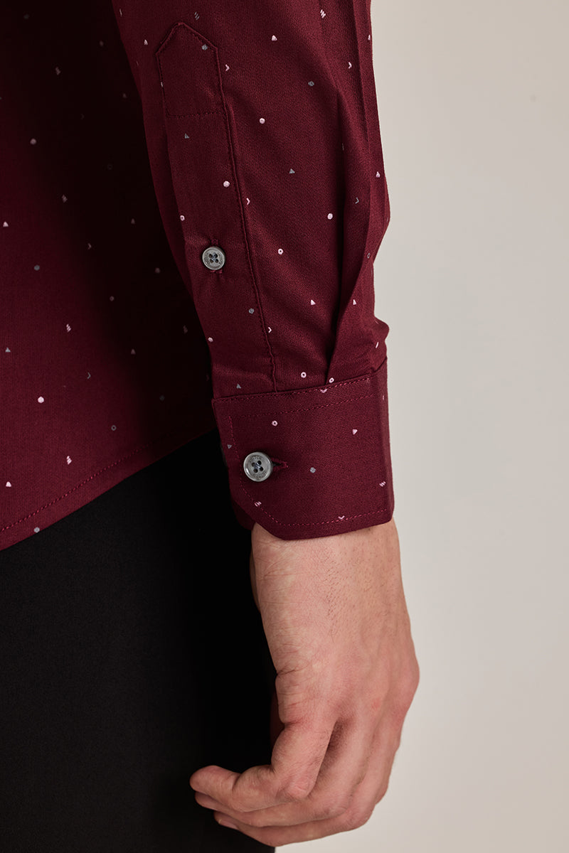 Maroon Printed Slim Fit Shirt