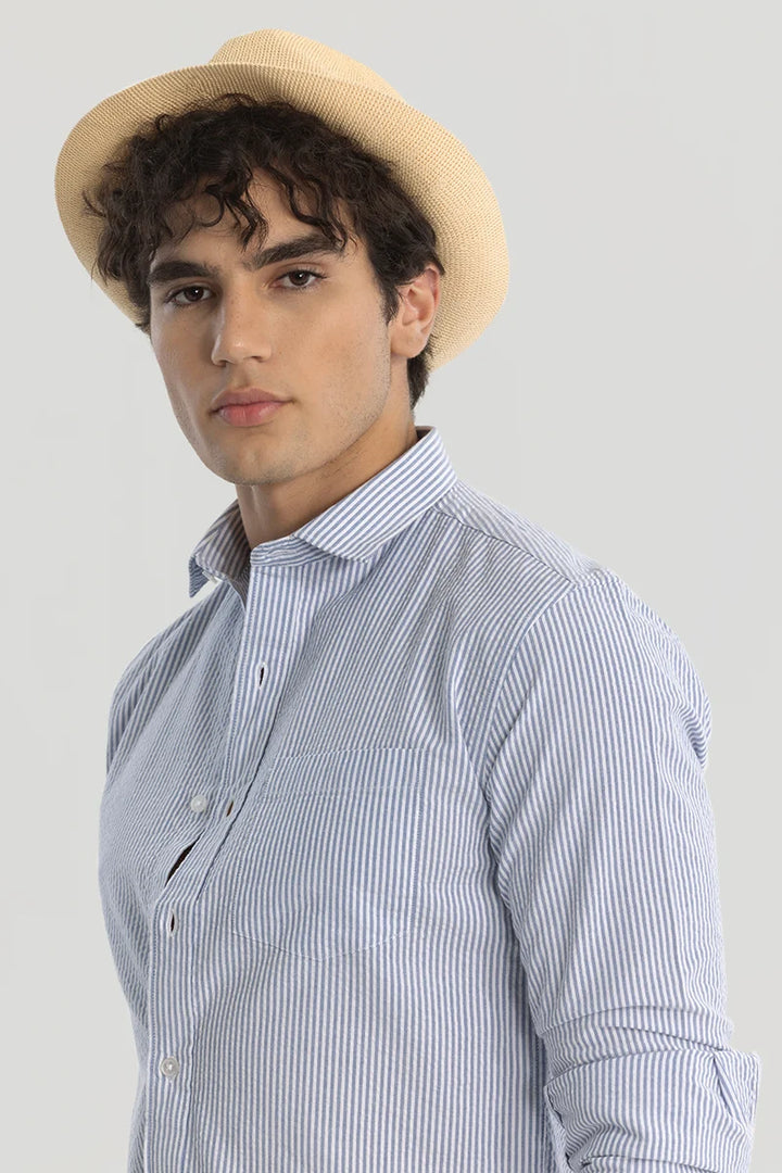 Blue Slim Fit Stripes Shirt