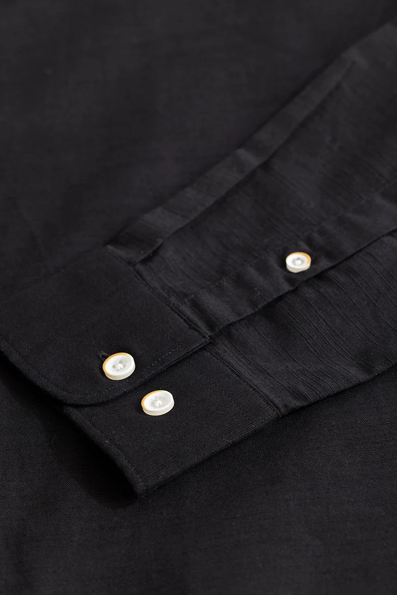 Mandarique Black Linen Blend Shirt