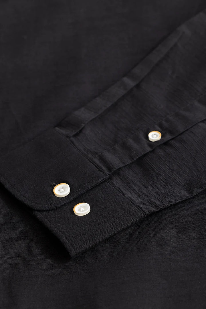 Mandarique Black Linen Blend Shirt