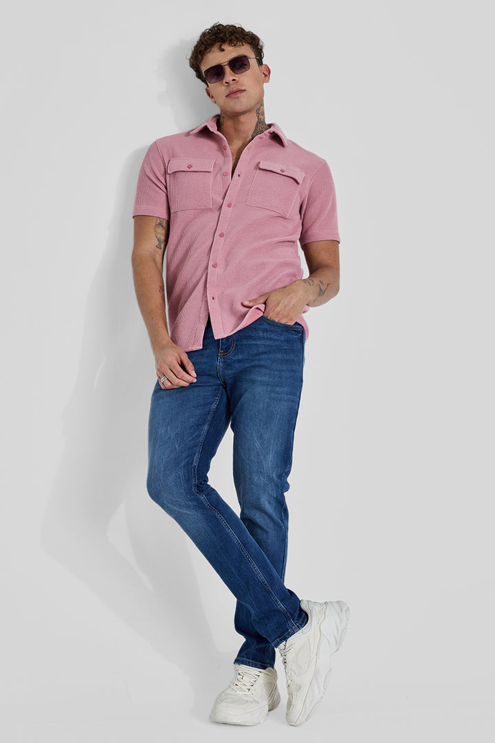 Pink Textured Double Pocket Shirt