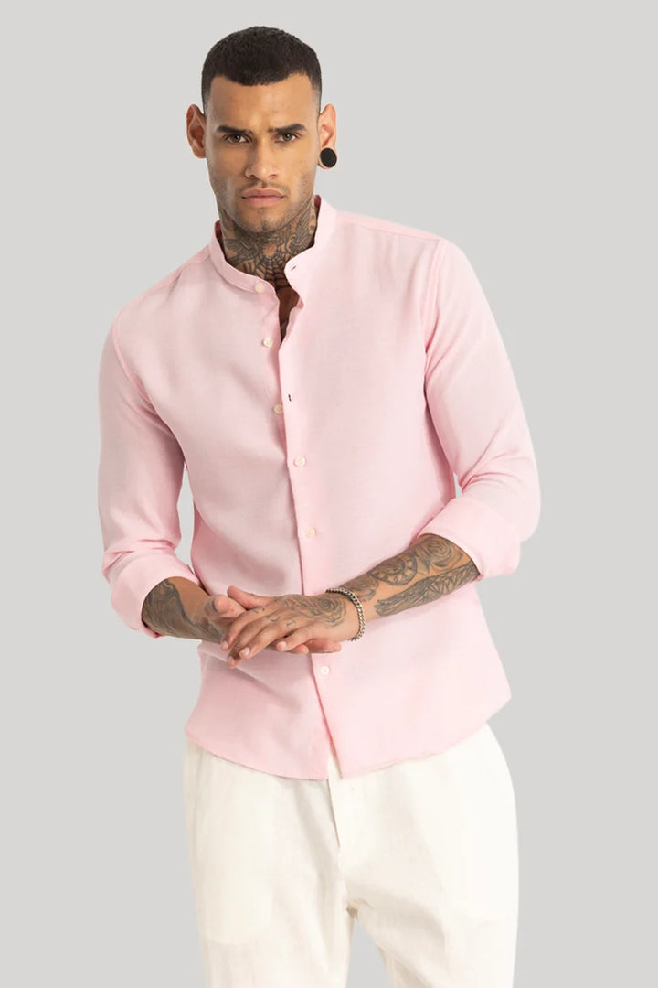 Light Pink Mandarin Linen Shirt