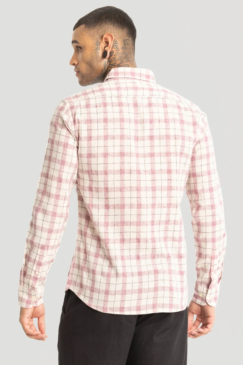 Light Pink Linen Blend Checks Shirt