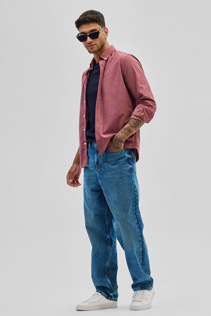 Pink Slim Fit Corduroy Shirt