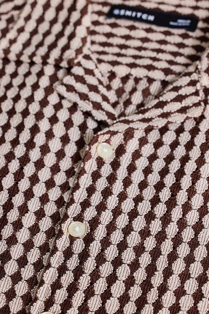 Brown Geometric Crochet Shirt