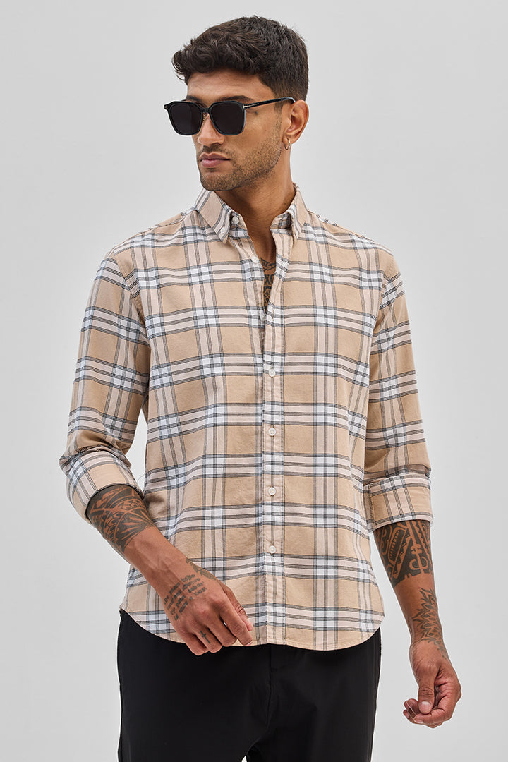 Beige Checks Slim Fit Shirt