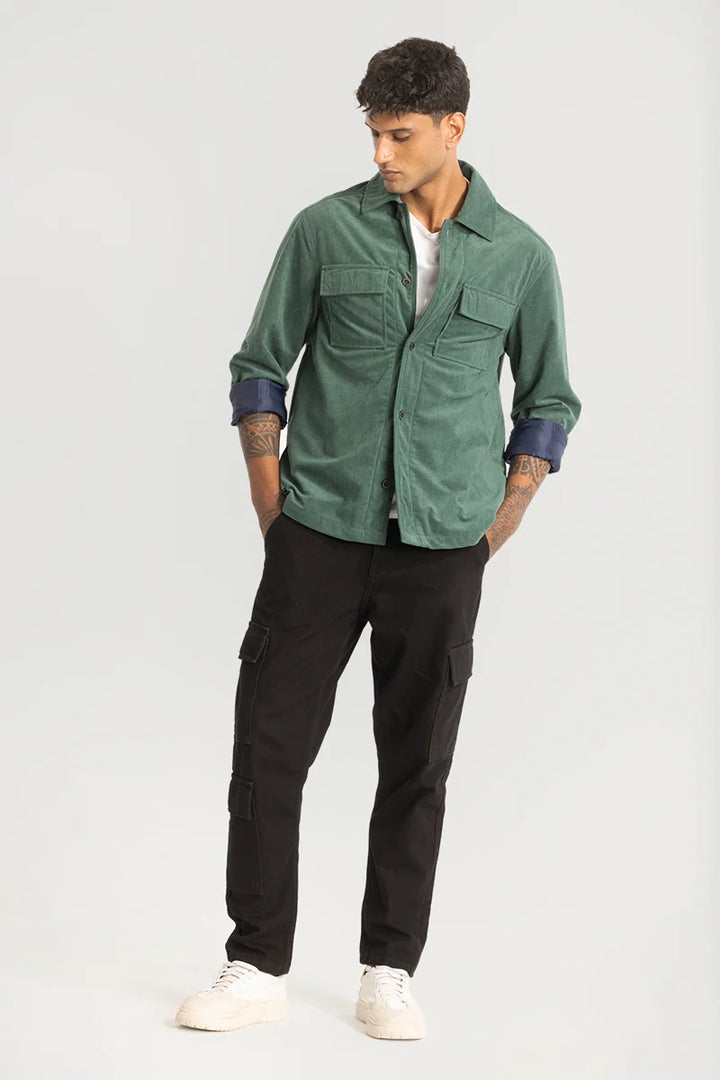 Green Suede Double Pocket Overshirt