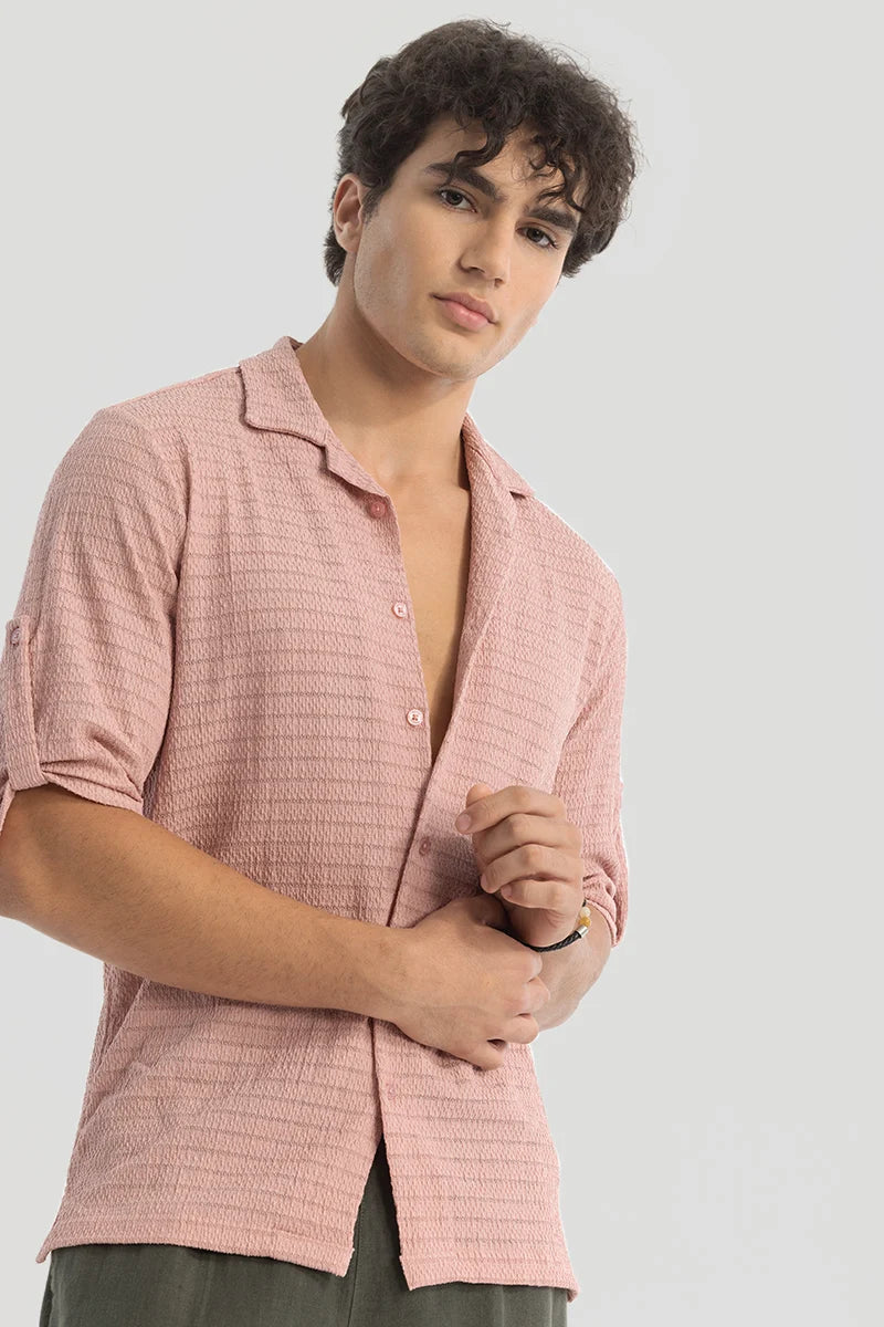 Pink Self-Design Cuban Shirt