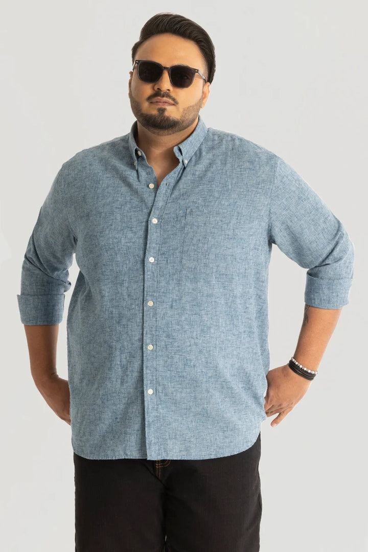 Blue Linen Blend Plus Size Shirt