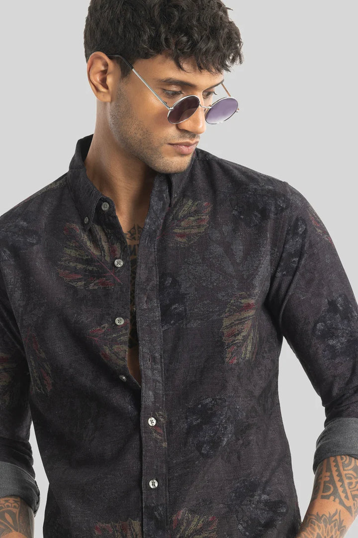 Cesare Charcoal Grey Abstract Corduroy Shirt