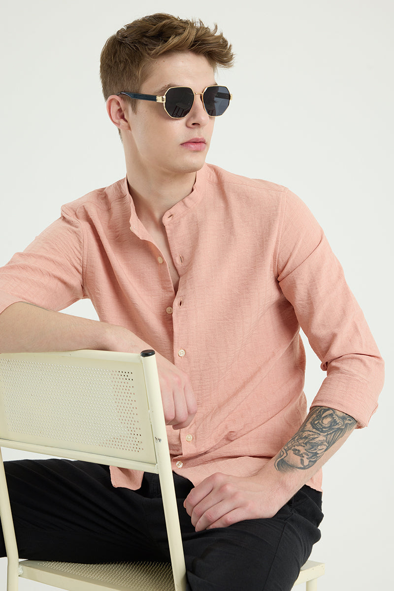 Peach Mandarin Textured Shirt