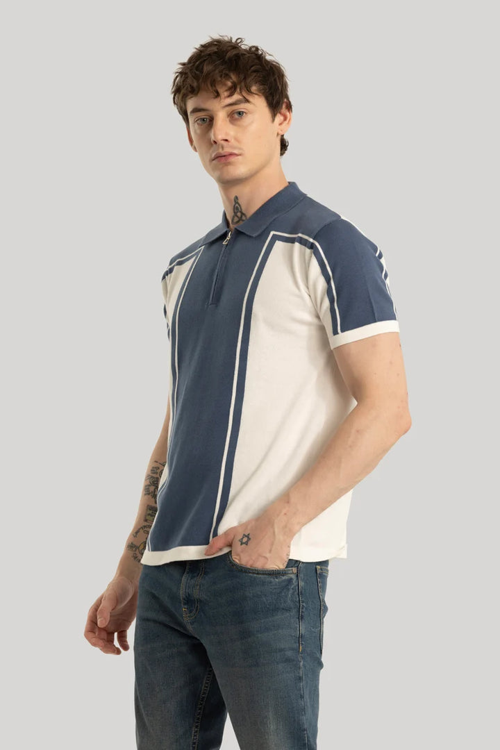 Niels Blue Knitted Polo T-Shirt