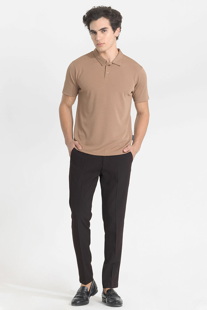 Beige Textured Polo T-Shirt