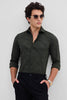 Dark Green Slim Fit Self-Design Shirt