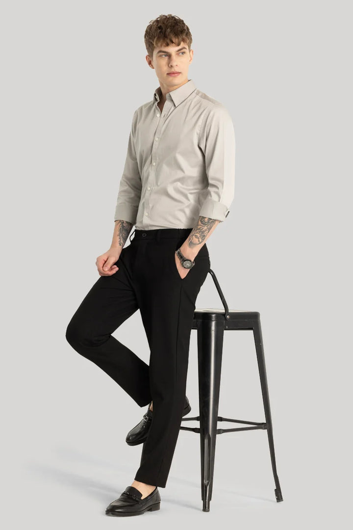 Satin Stretch Grey Plain Shirt