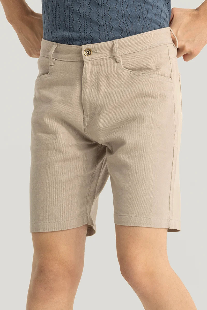 Viviane Beige Plain Regular Fit Shorts