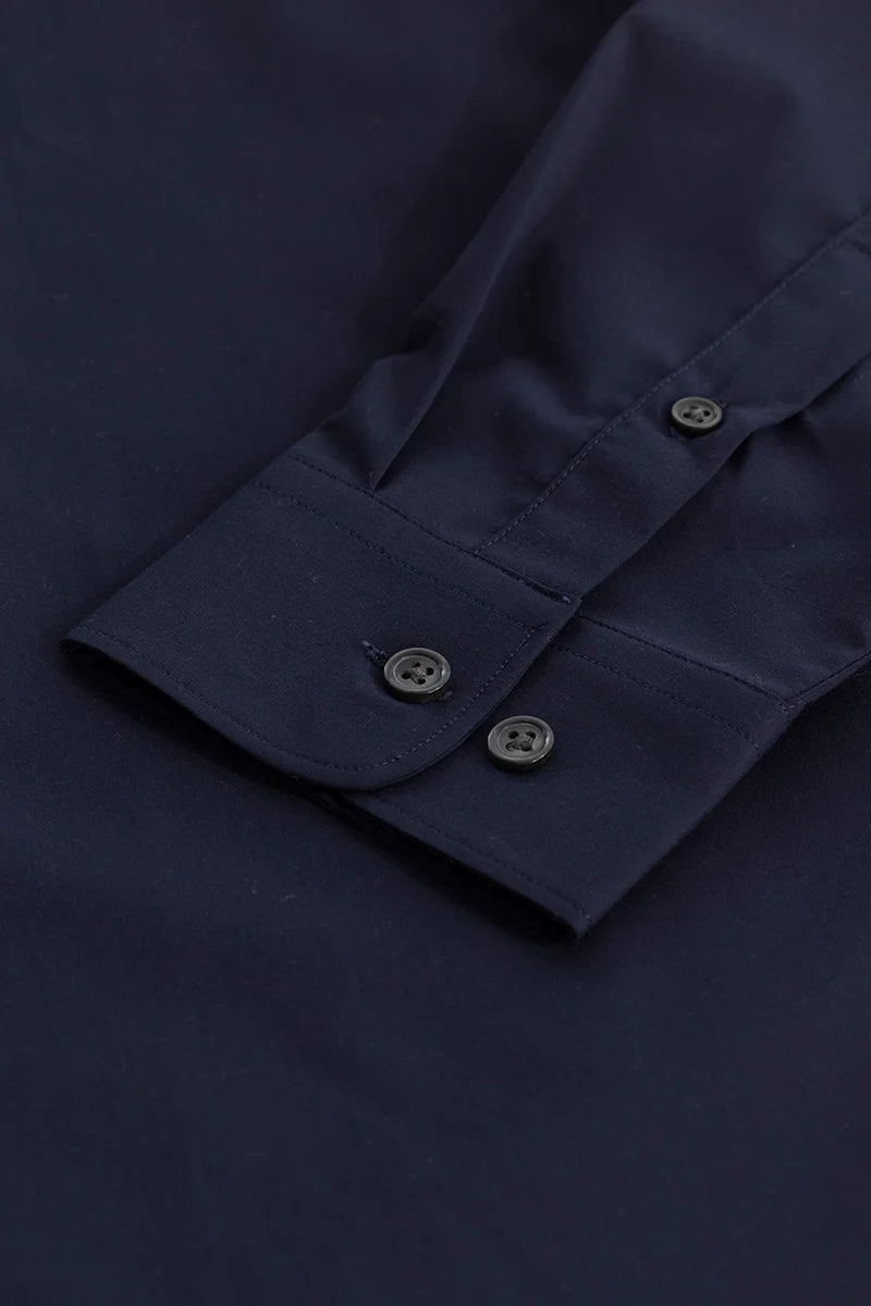 Navy Plain Mandarin Shirt