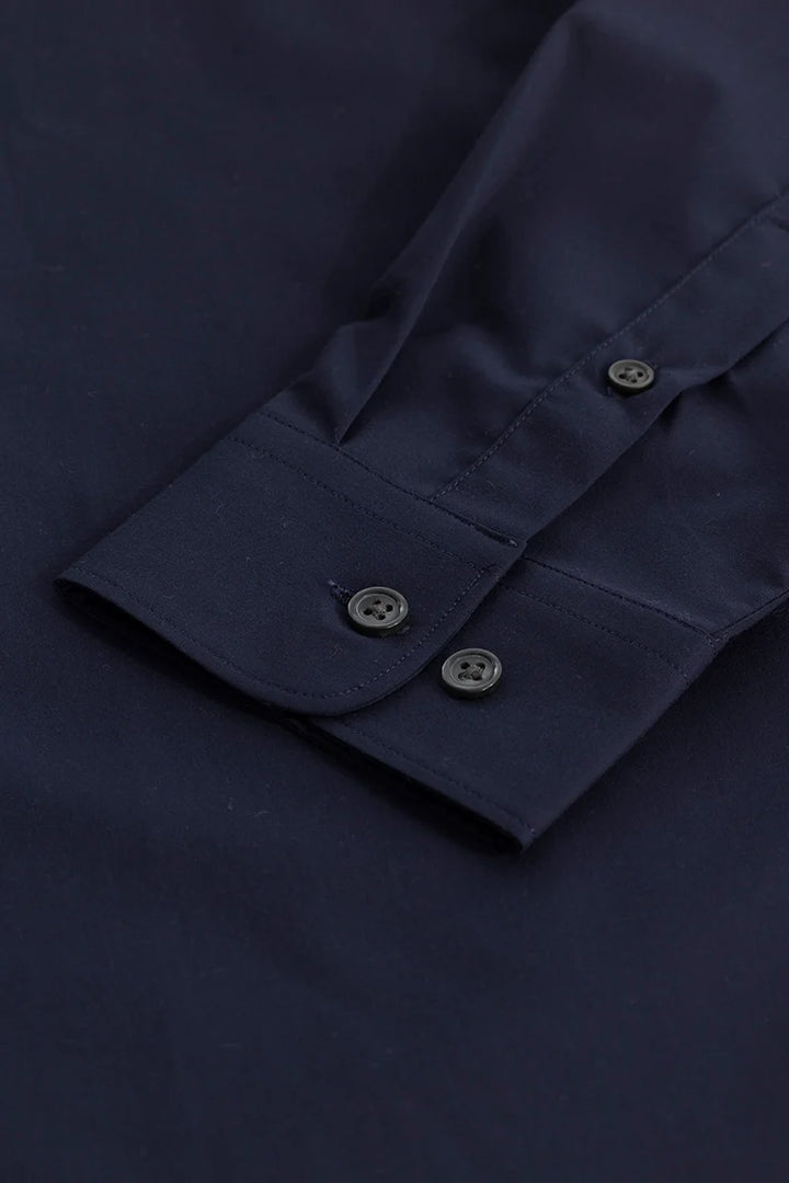 Navy Plain Mandarin Shirt