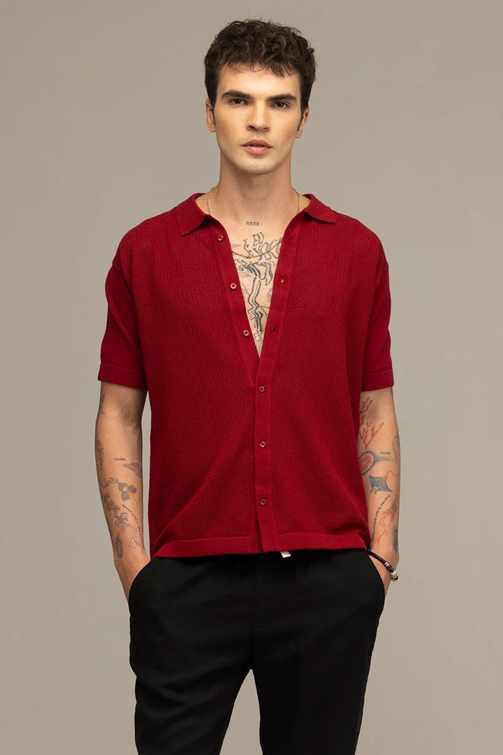 TerraKnit Knitted Crochet Red Shirt