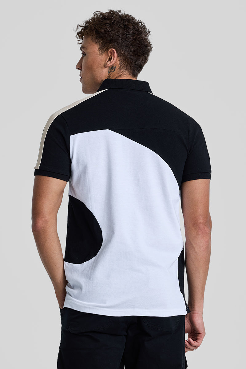 White Colourblocked Polo T-Shirt