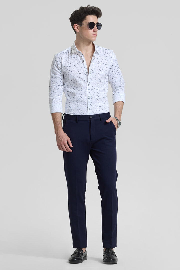 White Geometric Slim Fit Shirt