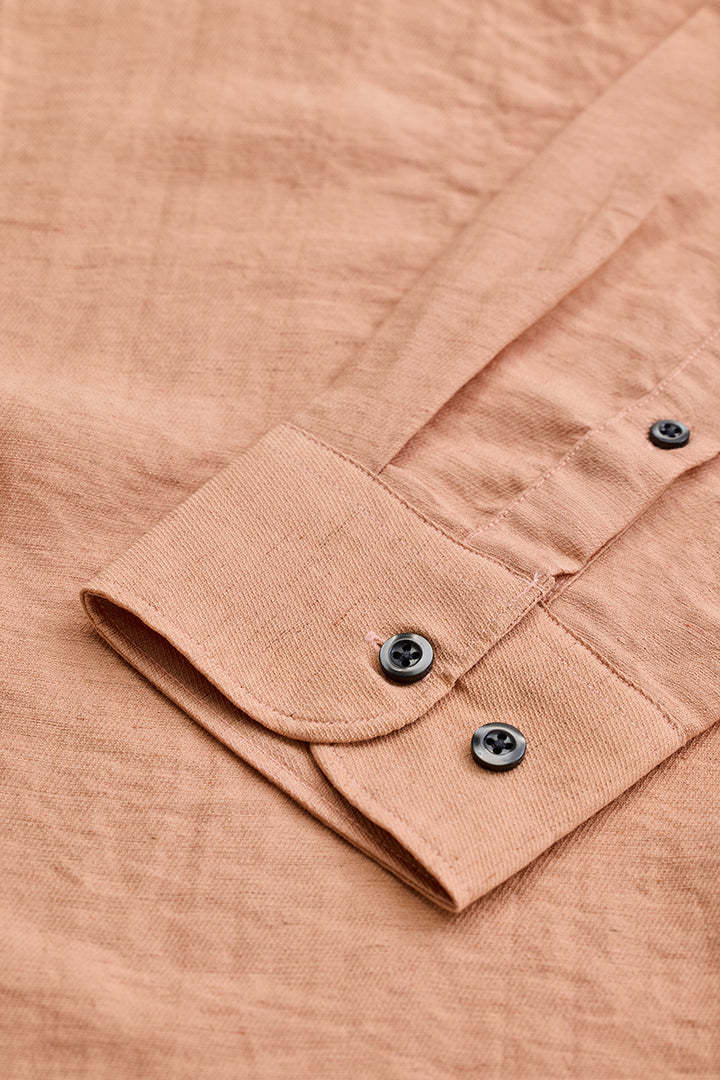 Peach Textured Linen Blend Shirt