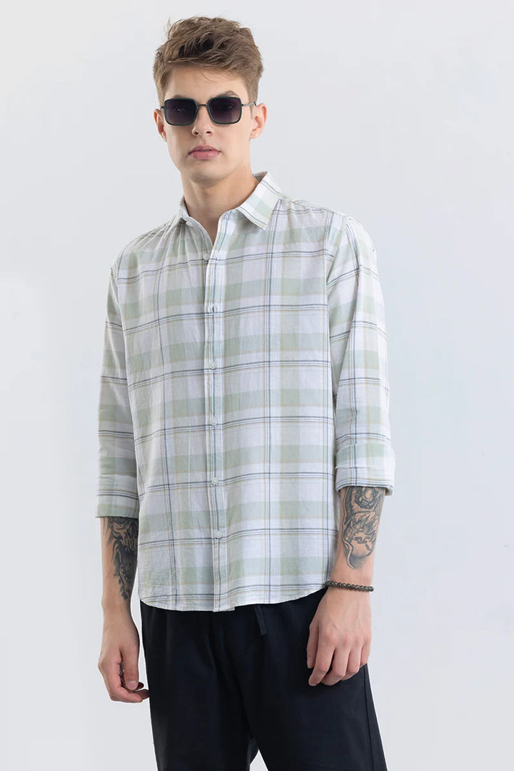 Alessia Light Green Checks Linen Blend Shirt