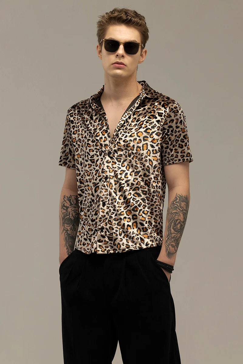 Magne Brown Animal Print Velvet Shirt