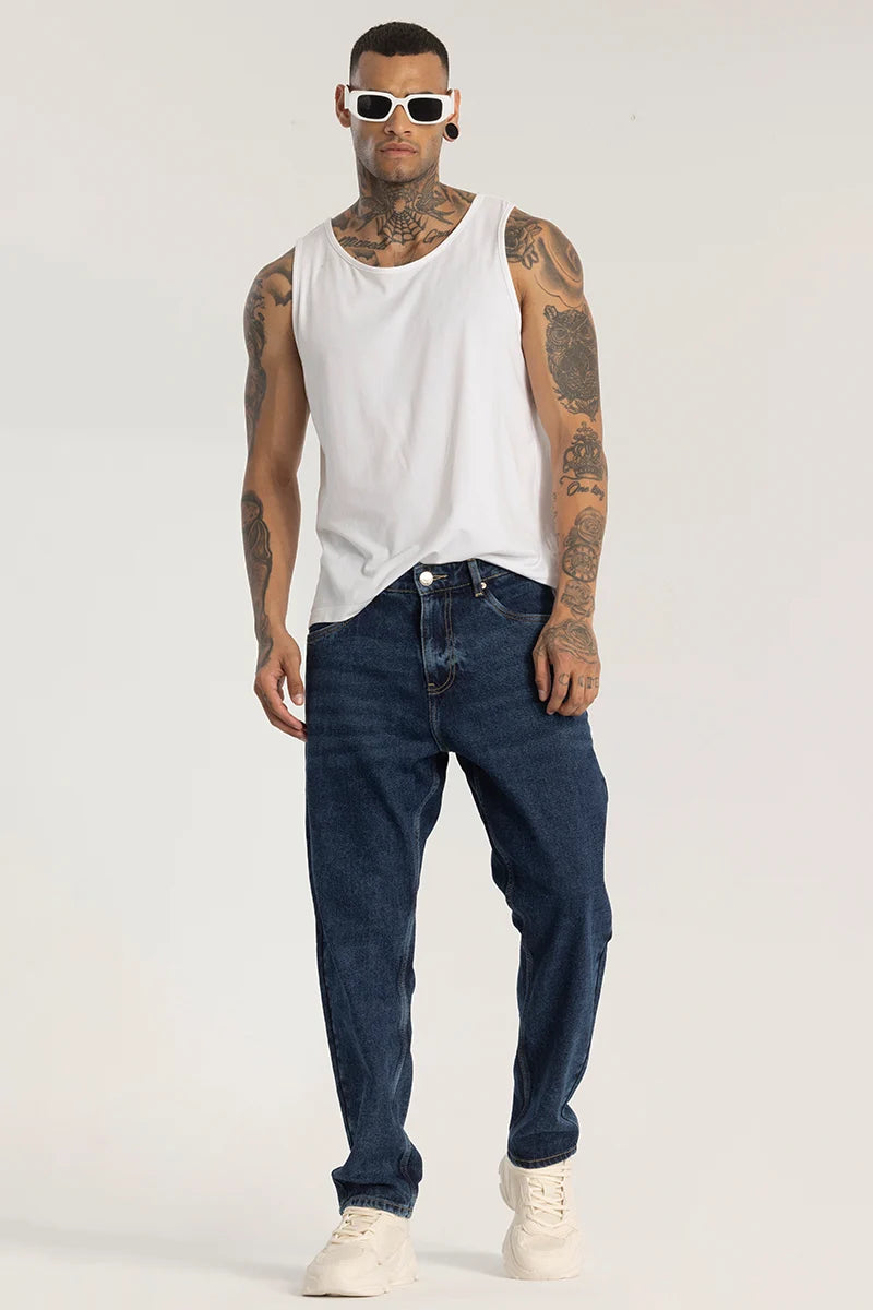 Dark Blue Plain Baggy Fit Jeans