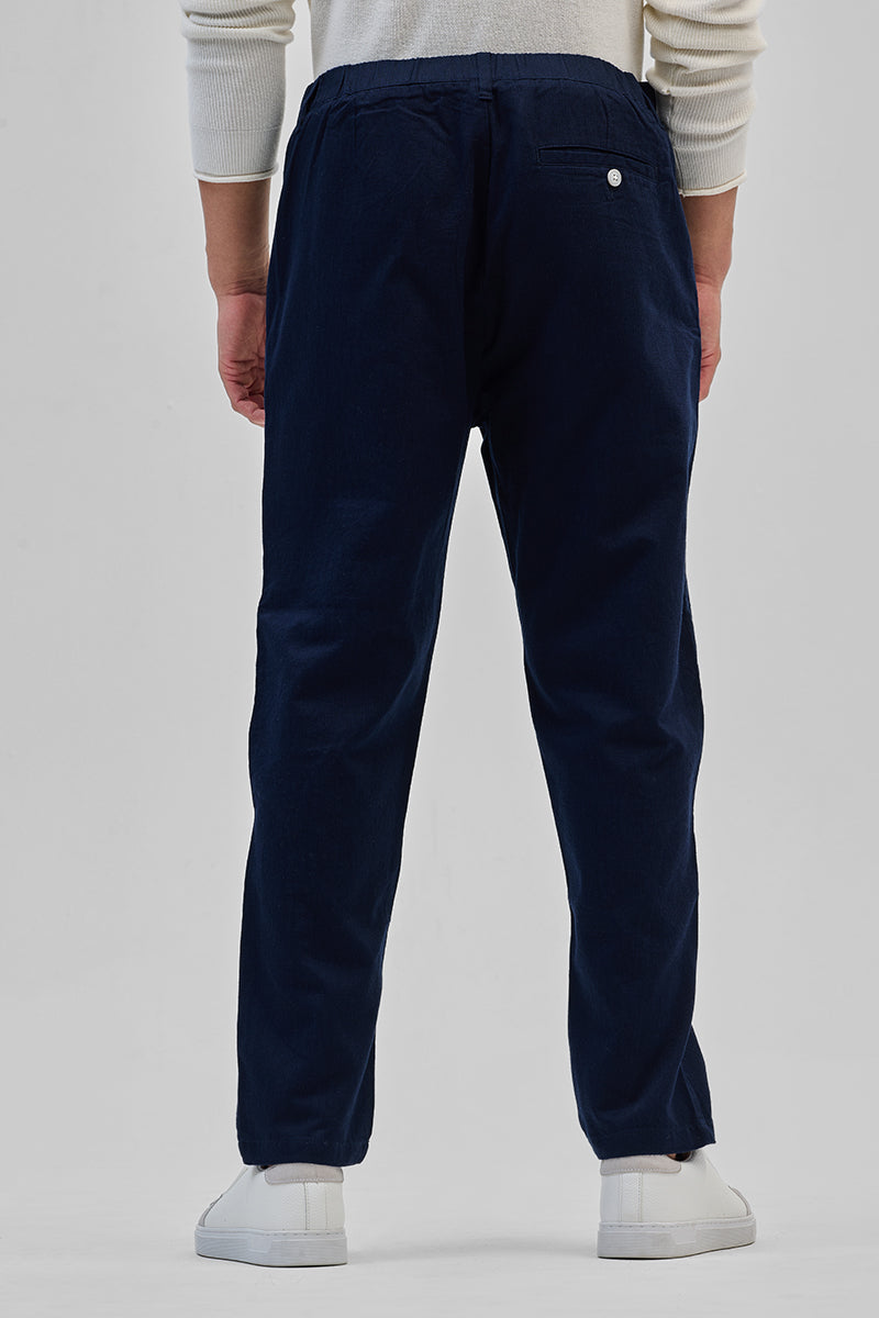 Navy Textured Relaxed Fit Trousers