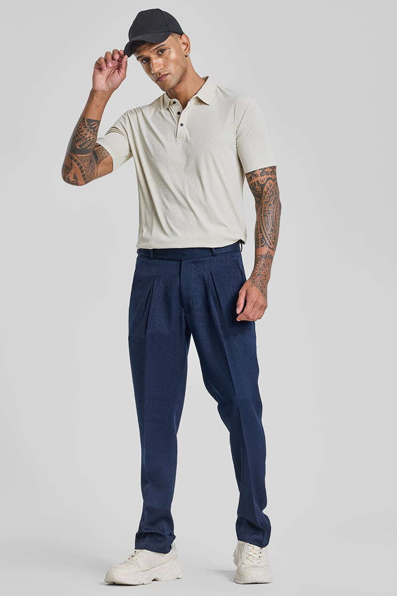 Dark Blue Relaxed Fit Korean Trousers