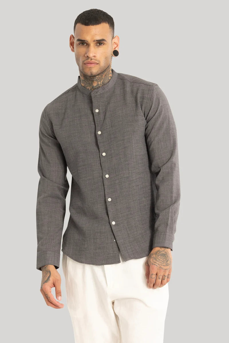 Grey Mandarin Linen Shirt