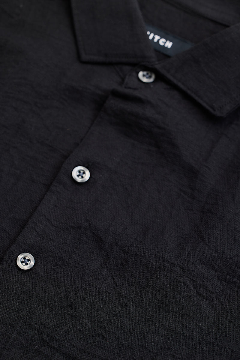 Black Textured Linen Blend Shirt