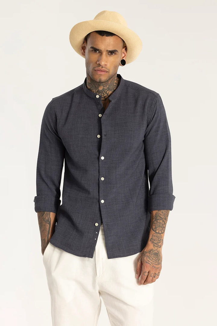 Grey Mandarin Linen Shirt