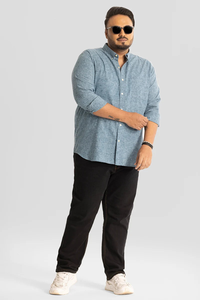 Blue Linen Blend Plus Size Shirt