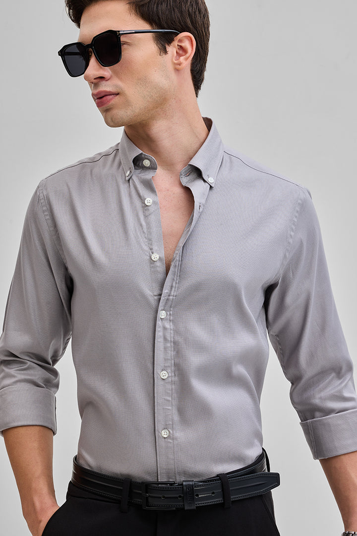 Light Grey Solid Twill Shirt