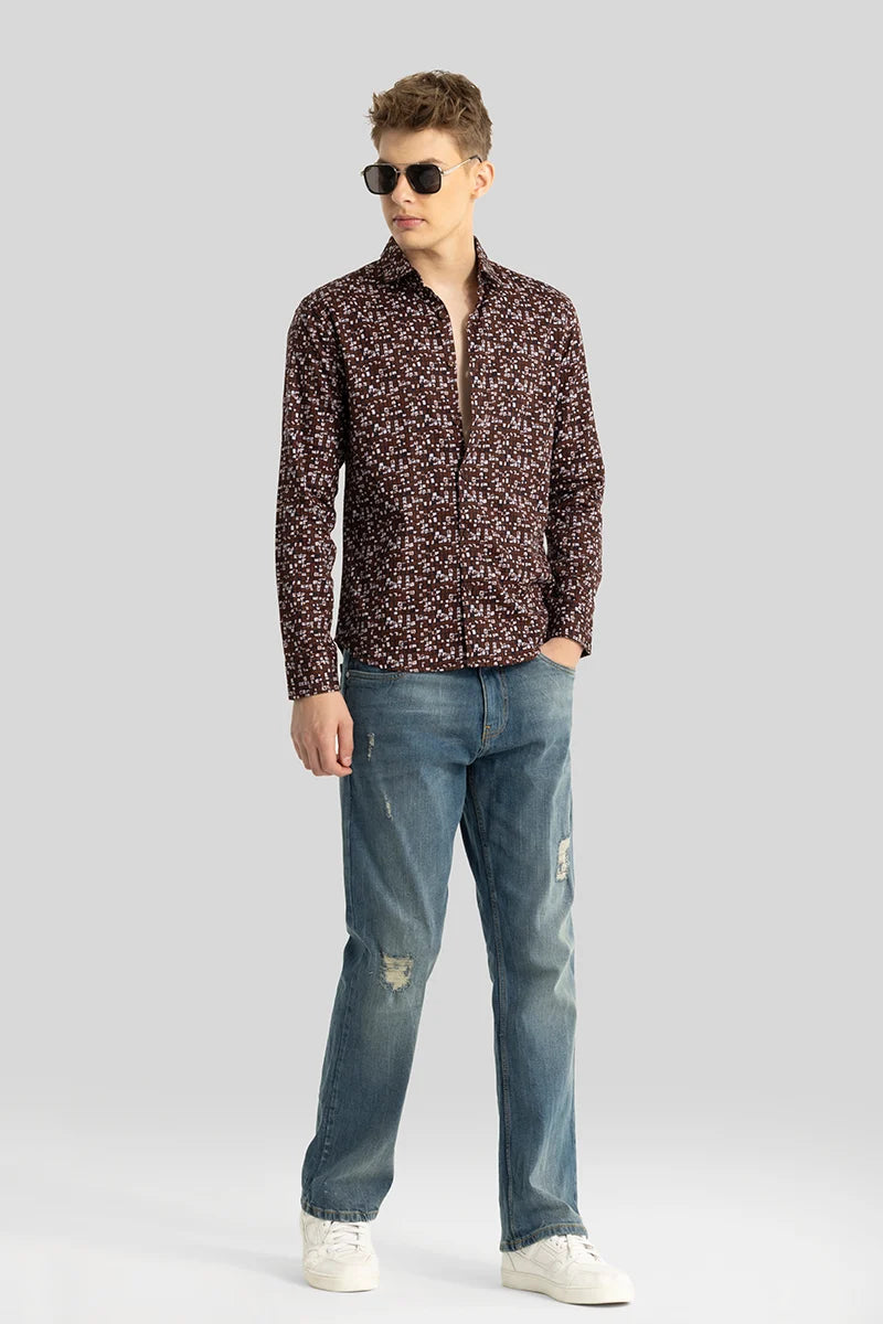 Maroon Abstract Slim Fit Shirt