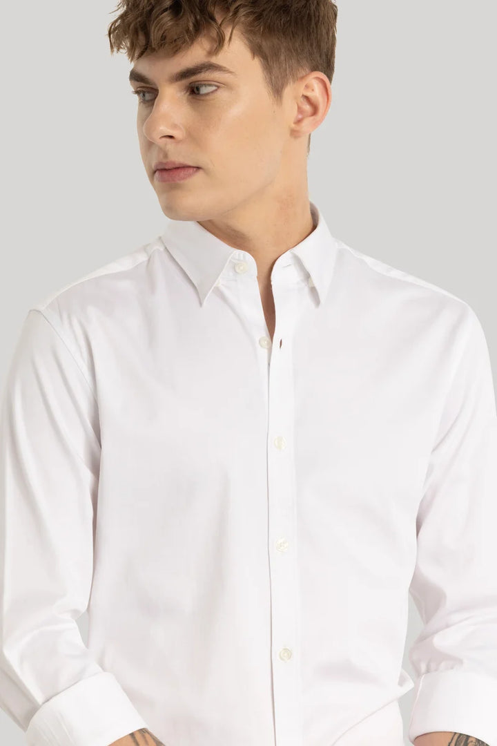 Satin Stretch White Plain Shirt