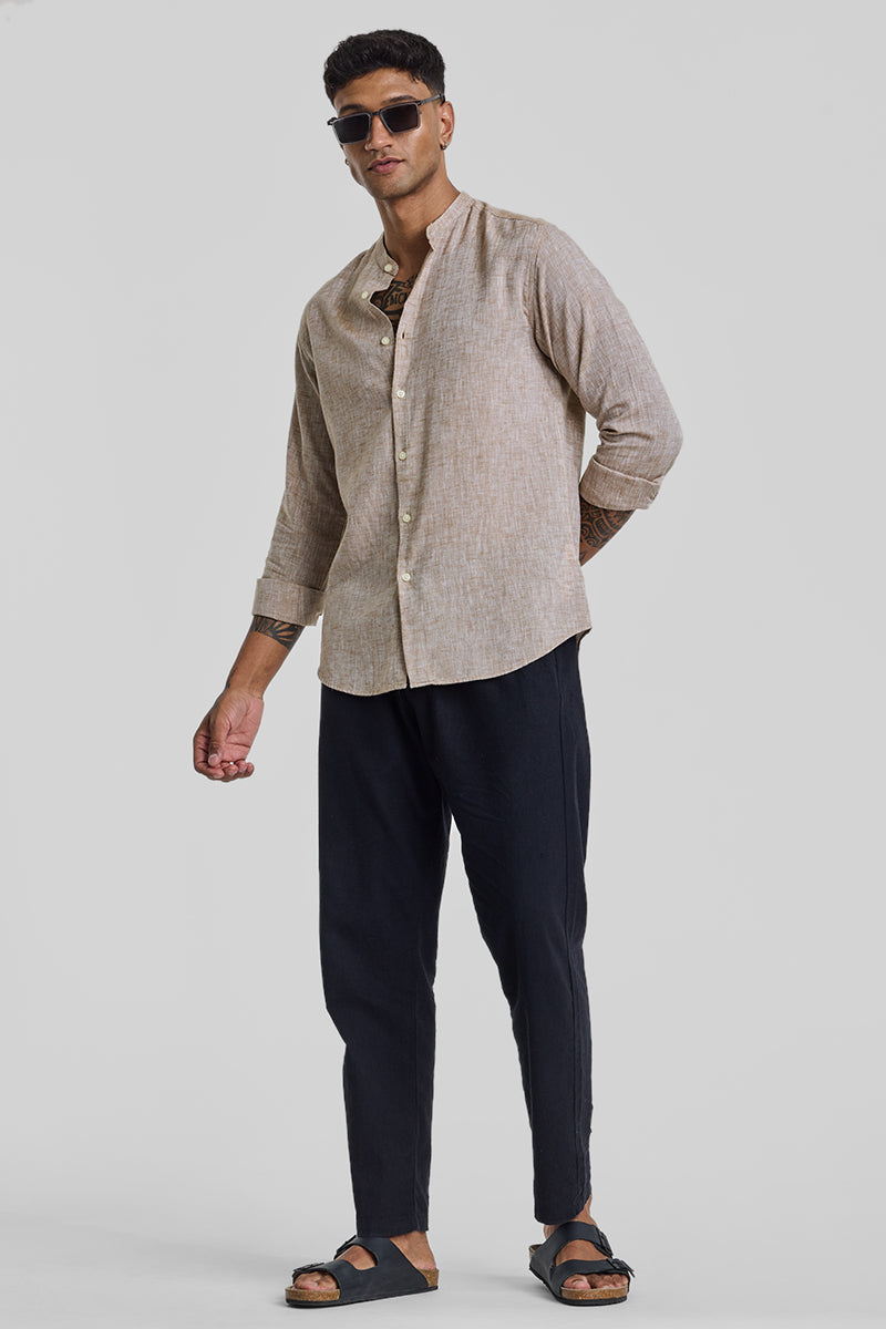 Light Brown Textured Linen Shirt