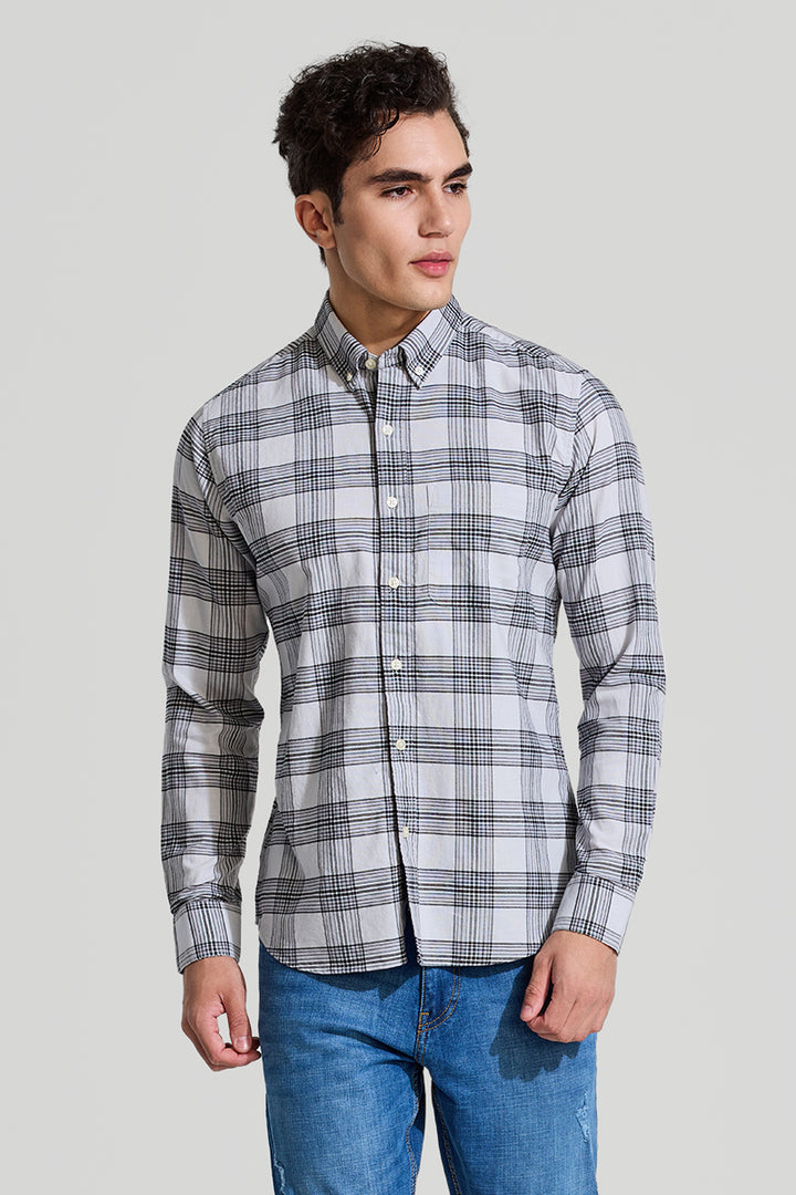 Off White Checks Slim Fit Shirt