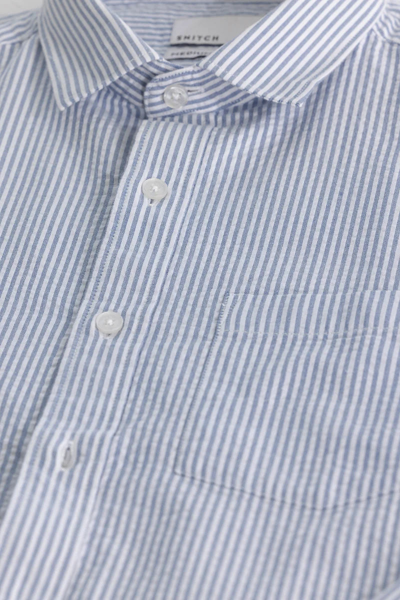 Blue Slim Fit Stripes Shirt