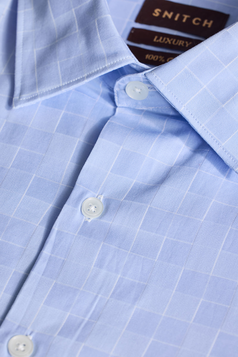 Light Blue Self Checks Shirt