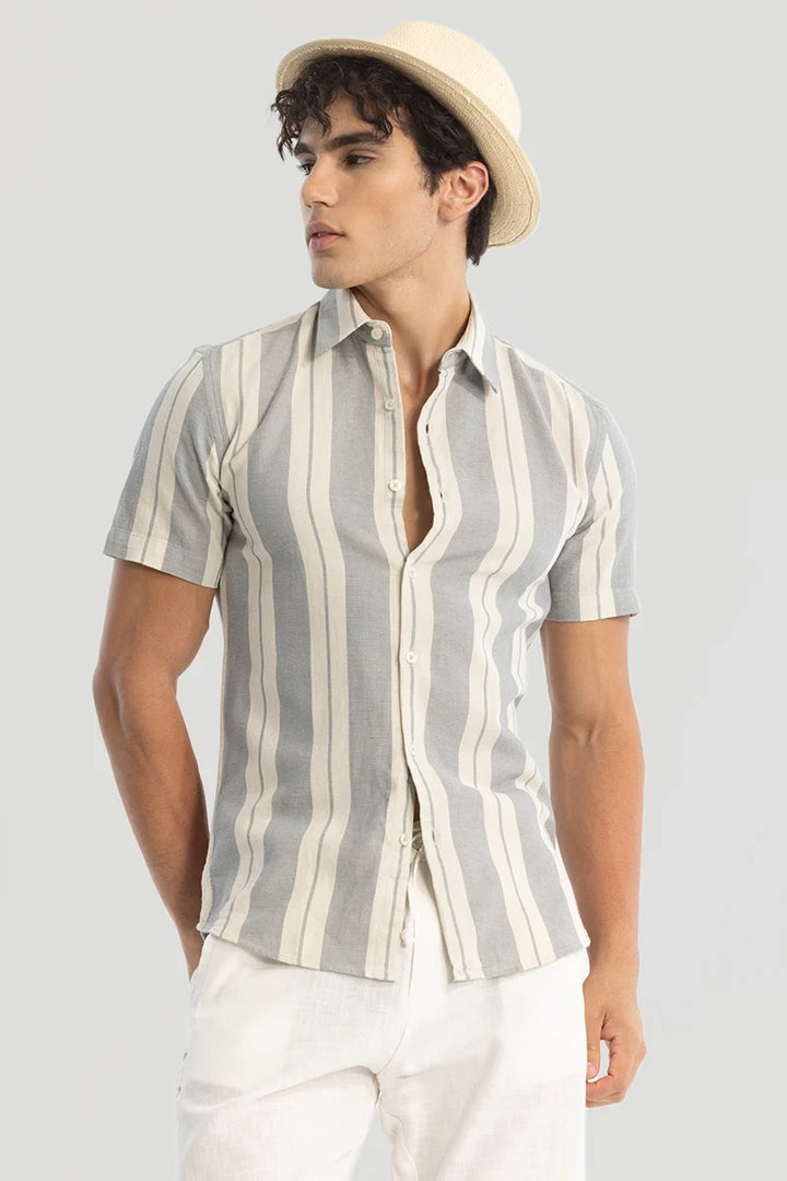 Grey Stripes Linen Blend Shirt